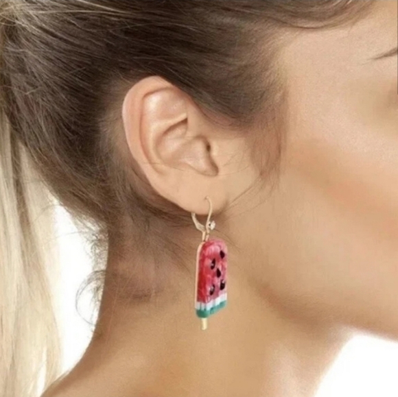 🍉 🔹️Betsey Johnson Watermelon State Popsicle Dangling Earrings ✨️🍉 - Picture 2 of 4